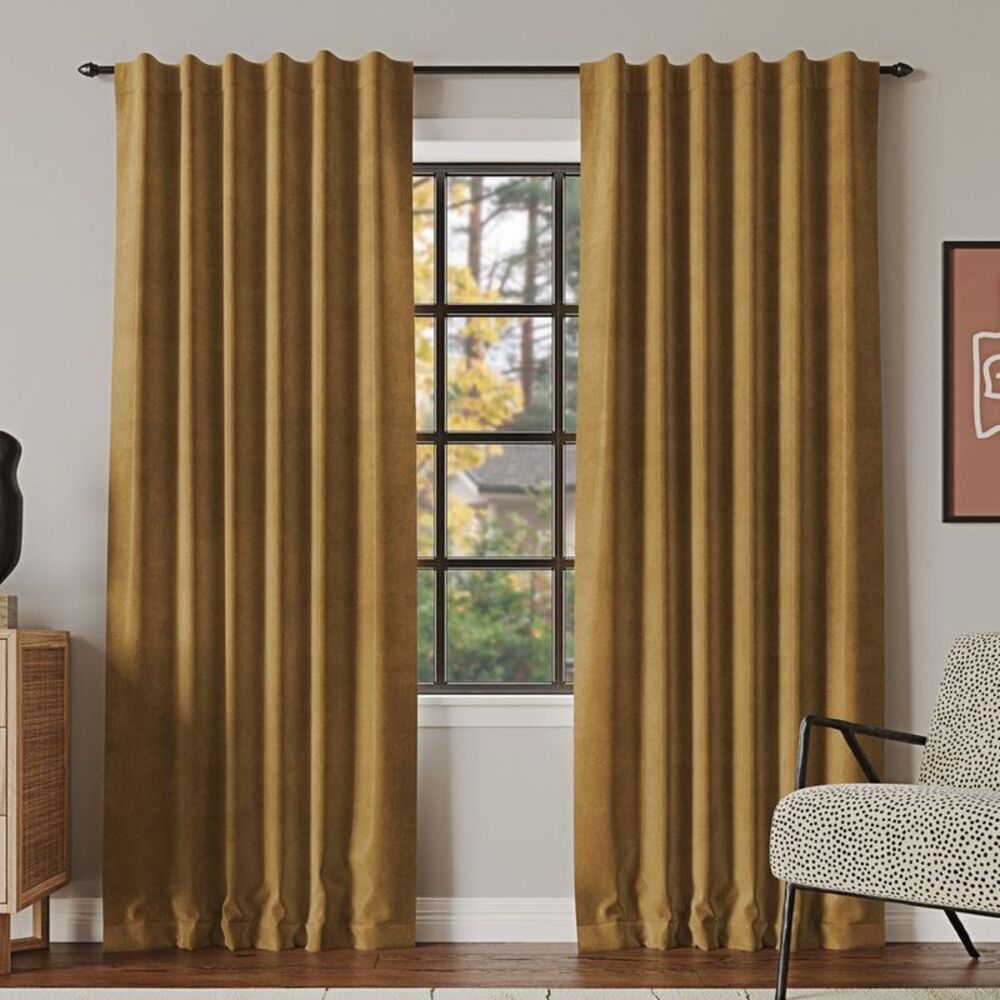 50"x108" 100% Blackout Amherst Velvet Noise Reducing Thermal Curtain Panel Gold
